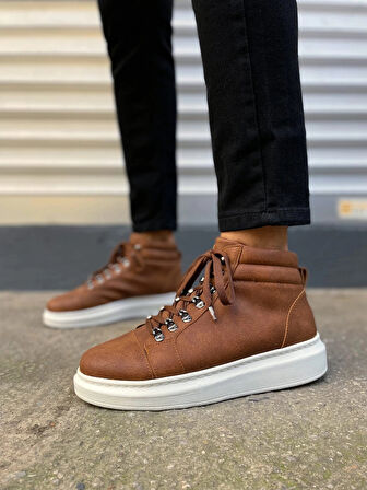 JY206 Ottawa Bağcıklı Ortopedik Taban Cilt Erkek Spor Bot CBT - Taba