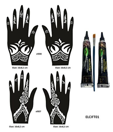 Çiçek Desenleri El üstü Hint Kınasıyla Geçici Dövme Yapma Seti Siyah Renk