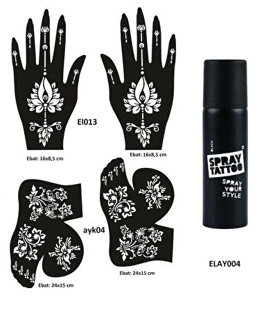 Lotus Model El Ayak Geçici Dövme Seti Spray Tattoo Dark Siyah Renk