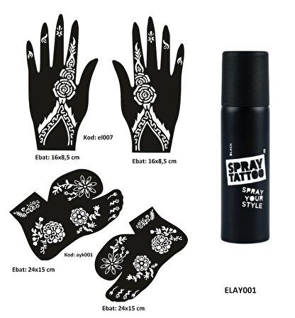 Çiçek Model El Ayak Geçici Dövme Seti Spray Tattoo Dark Siyah Renk