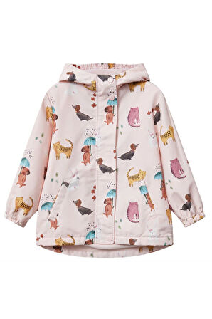 Petityu Cats&Dogs Kedi Köpek Desenli İçi Polar Astarlı Kalın Kız Çocuk Mont Kaban