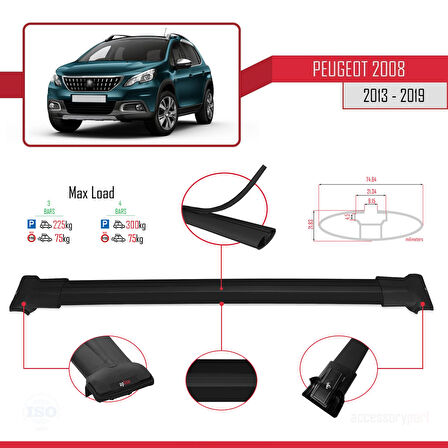 Peugeot 2008 (A94) 2013-2019 Arası ile Uyumlu FLY Model Ara Atkı Tavan Barı Siyah 3 Adet