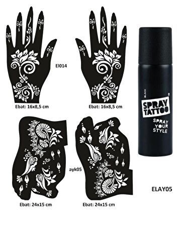 Çiçekli Modeller El Ayak Geçici Dövme Seti Spray Tattoo Dark Siyah Renk