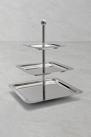 Inox 3 Katlı Kare Paslanmaz Çelik Sunum Standı (24-17-13 cm)