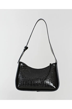 Cirilo Kroko Deri Siyah Omuz ve El Çantası