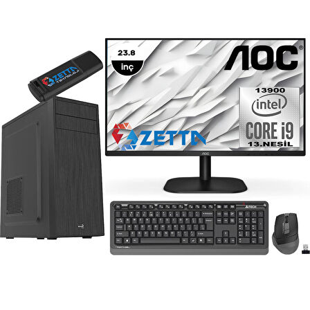 Zetta Expert İntel Core I9 13900 16GB DDR4 1TB M.2 NVME SSD RX550-4GB 23,8" FHD Monitör Windows 11 Pro Masaüstü Bilgisayar MZET55098123 + Zetta Flash Bellek