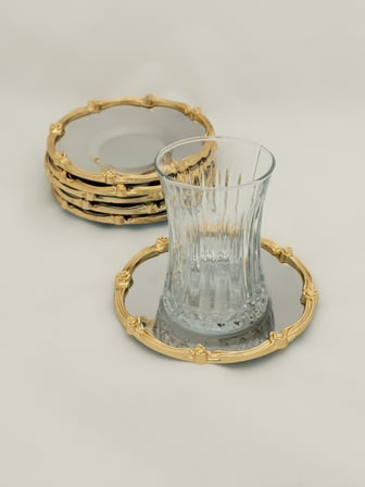 Royal Rose 6'lı Çelik Çay Bardağı Tabağı