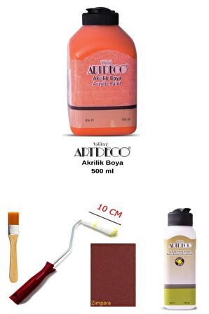 Artdeco Akrilik Boya 500 Ml Turuncu Dolap Boyama Seti Mobilya Boyama Seti Parlak Vernik