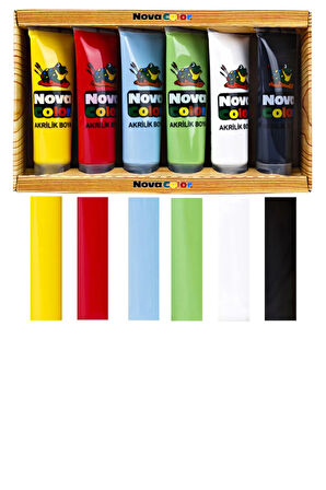 Nova Color Akrilik Boya 6*75 ml Rich Keep Smile 6lı KARMA Fırça Zemin Fırça Godeli Palet Set