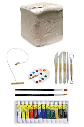 Beyaz Seramik Hamuru 6 Kg Kil - Fanart Academy Akrilik Boya 12 Renk X 12 ml