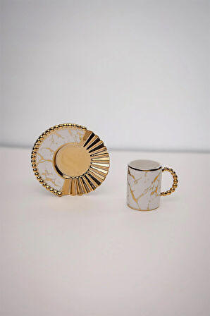 6 Kişilik Modern Mermer Desenli Gold Kahve Fincan Takımı – Şık Sunum Tasarımı