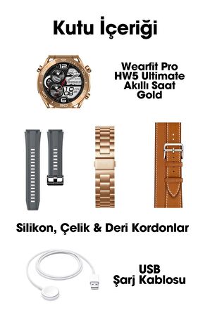 WEARFİT HW5 ULTİMATE  Akıllı Kol Saati  Yuvarlak Model 1.56inç 37mm  AMOLED Ekran (BRONZ GOLD)