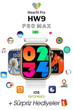 WEARFİT HW9 PRO MAX  Akıllı Kol Saati  Smart Watch Model:inç 45mm AMOLED  Ekran (GOLD)