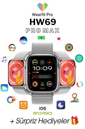 WEARFİT HW69 PRO MAX   Akıllı Kol Saati Smart Watch Model:inç 45mm AMOLED Ekran (GRİ)