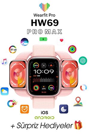 WEARFİT HW69 PRO MAX   Akıllı Kol Saati Smart Watch Model:inç 45mm AMOLED Ekran (ROSE GOLD)