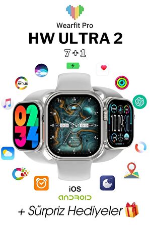 WEARFİT HW ULTRA 2 7 KORDONLU  Akıllı Kol Saati Smart Watch Model:inç 49mm AMOLED Ekran (GRİ)