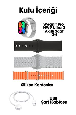 WEARFİT HW9 ULTRA 2 GİFT Akıllı Kol Saati Smart Watch Model:inç 49mm MİNİLED Ekran (GRİ)