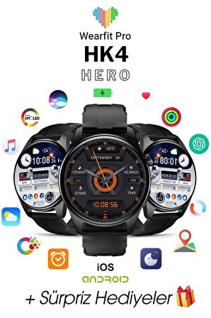 WEARFİT HK4 HERO Akıllı Kol Saati  Yuvarlak Model 1.43inç 37mm AMOLED Ekran (SİYAH)