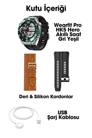 WEARFİT HK5 HERO Akıllı Kol Saati  Yuvarlak Model 1.43inç 37mm AMOLED Ekran (GRİ YEŞİL)