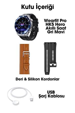 WEARFİT HK5 HERO Akıllı Kol Saati  Yuvarlak Model 1.43inç 37mm AMOLED Ekran (MAVİ)