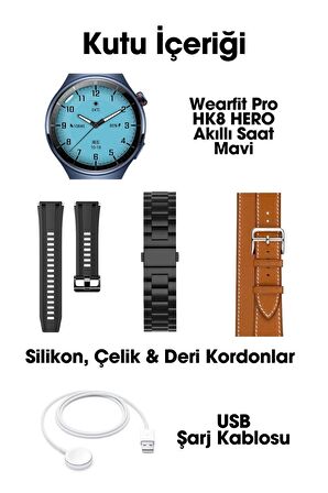 WEARFİT HK8 HERO Akıllı Kol Saati  Yuvarlak Model 1.52inç 37mm AMOLED Ekran (MAVİ)