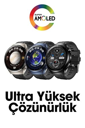 WEARFİT HK8 HERO Akıllı Kol Saati  Yuvarlak Model 1.52inç 37mm AMOLED Ekran (MAVİ)