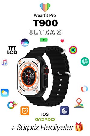 WEARFİT T900 ULTRA 2 Akıllı Kol Saati Smart Watch Model:inç 49mm TFT Ekran (SİYAH)