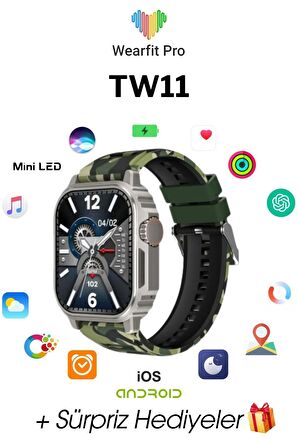 WEARFİT TW11 Akıllı Kol Saati Smart Watch Model:inç 50mm MİNİLED Ekran (GRİ)