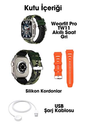 WEARFİT TW11 Akıllı Kol Saati Smart Watch Model:inç 50mm MİNİLED Ekran (GRİ)