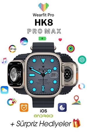 WEARFİT HK8 PRO MAX Akıllı Kol Saati  49mm AMOLED Ekran  (GRİ)