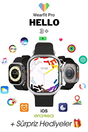 WEARFİT HELLO 3 + Akıllı Kol Saati 49mm AMOLED Ekran (GRİ)