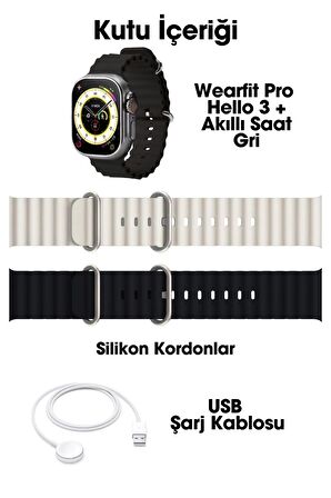 WEARFİT HELLO 3 + Akıllı Kol Saati 49mm AMOLED Ekran (GRİ)