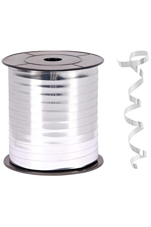 Metallik Gümüş Rafya Şerit 8 Mm X 200 M