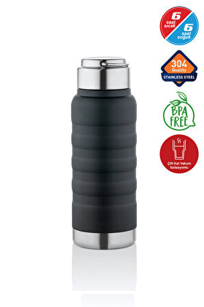 400 ml Siyah Paslanmaz Çelik Termos – Su, Meşrubat, Çay için | Kamp, Okul, Piknik, Servis & İkram