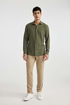 DeFacto Modern Fit Polo Yaka Basic Düz Krinkıl Uzun Kollu Gömlek B7384AX24SPKH21