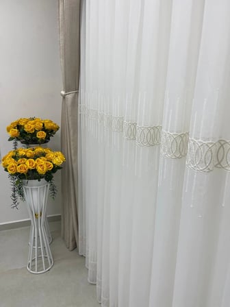 NİVEMESHOME BEYAZ YAĞMUR TÜL PERDE 1/3 SIK PİLE