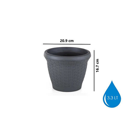 Omnipazar SO-HS01 Plastik Hasır Desenli Dekoratif Saksı 3.3 Litre No 1