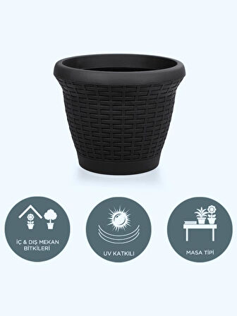 Omnipazar SO-HS01 Plastik Hasır Desenli Dekoratif Saksı 3.3 Litre No 1