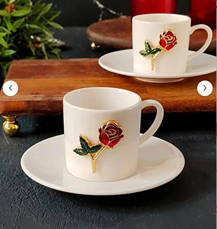 REGNA HOME Fine Living Gül Işlemeli 4 Parça 2 Kişilik Porselen Kahve Fincan Takımı
