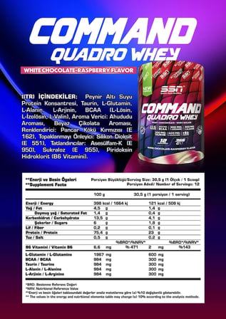 SSN Sports Style Nutrition Command Quadro Whey 366 Gr (Beyaz Çikolata-Ahududu) Protein Tozu
