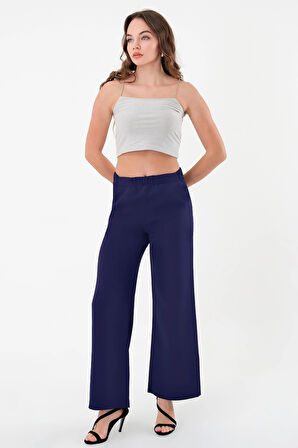 Kadın Lacivert Lastikli Palazzo  Pantolon