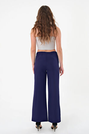 Kadın Lacivert Lastikli Palazzo  Pantolon