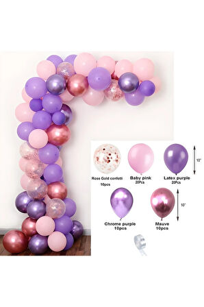 70 Adet Mor Pembe Balon Garland Kemer Seti