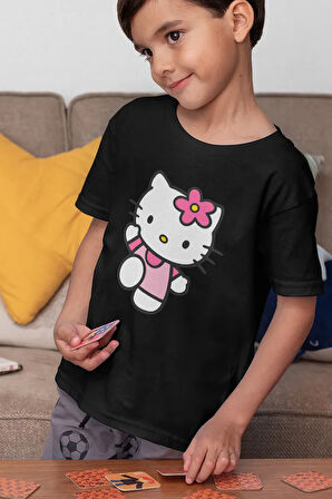 Hello Kitty Baskılı Unisex Çizgi Film Çocuk Tişört (1-12 YAŞ)
