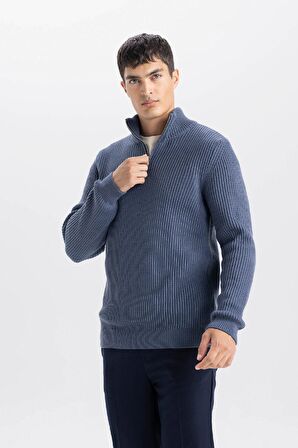 DeFacto Standart Fit Normal Kesim Dik Yaka Fermuarlı Basic Düz Triko Kazak B0578AX24WNIN179