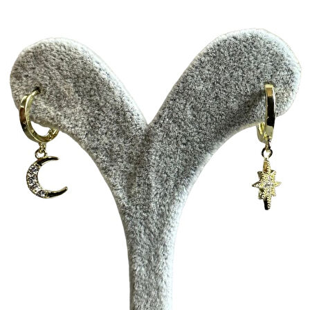 Uretti - İREM 3914 1597 Bir Ay ve Bir Yıldız Model Küpe