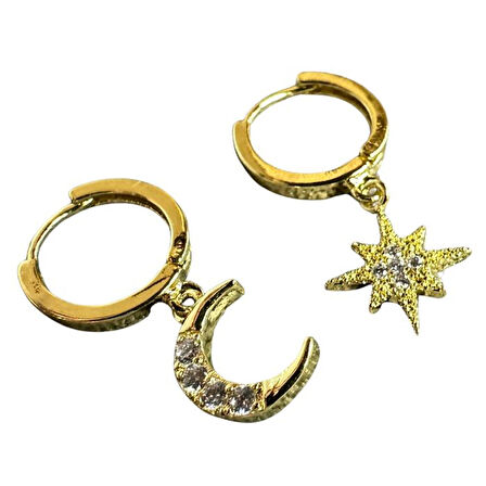 Uretti - İREM 3914 1597 Bir Ay ve Bir Yıldız Model Küpe