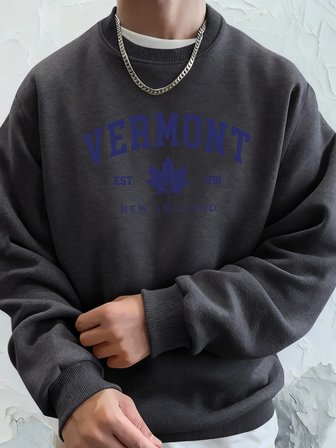 Vermont New England Est 1791 Baskılı Kapüşonlular Erkek Yumuşak Polar Eşofman Rahat Sonbahar