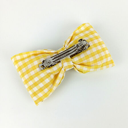 Woodycord  İçi Dolgulu Büyük Boy Sarı Beyaz Pötikare Fiyonk Otomatik Toka - Bow toka