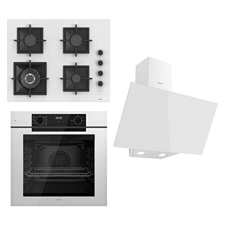 Ferre Fryart Serisi Beyaz Set (SC406-WFA + QEP63CB +D078 ) - Döküm Izgara / 65 cm Ocak